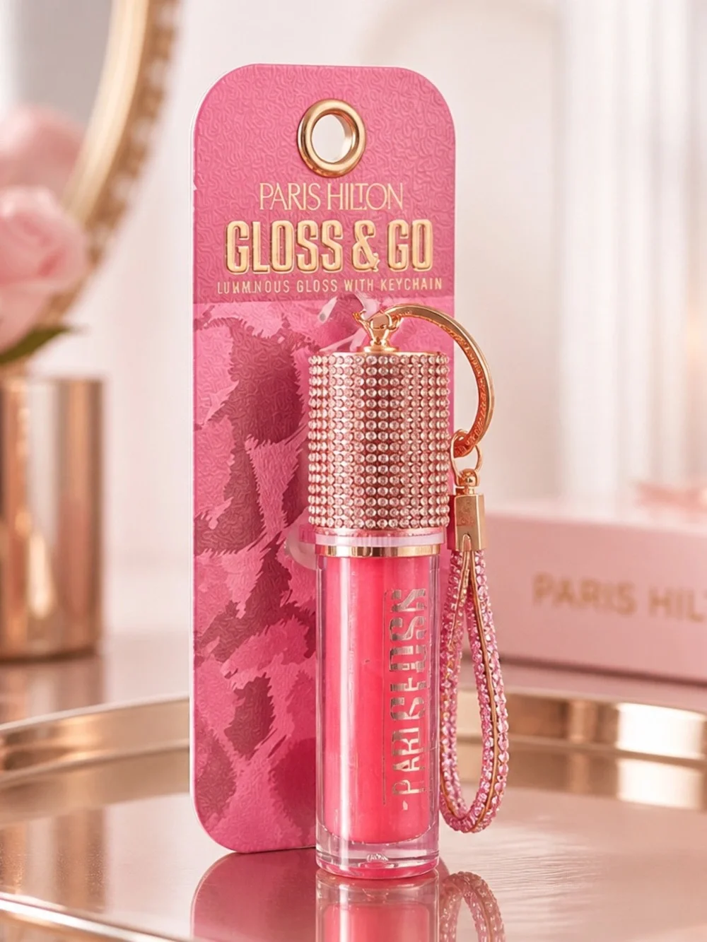 Paris Hilton Gloss & Go Lip Gloss Keychain Wristlet Pink
